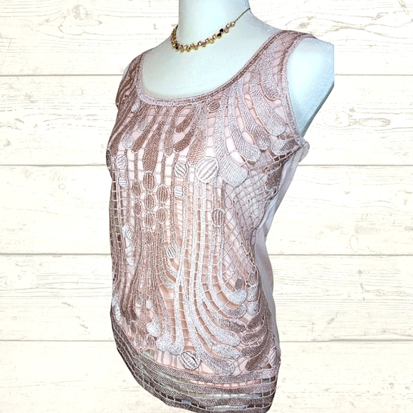 EXPRESS Pink Lace Embroidered Tank Top EUC Size Small - Picture 4 of 9